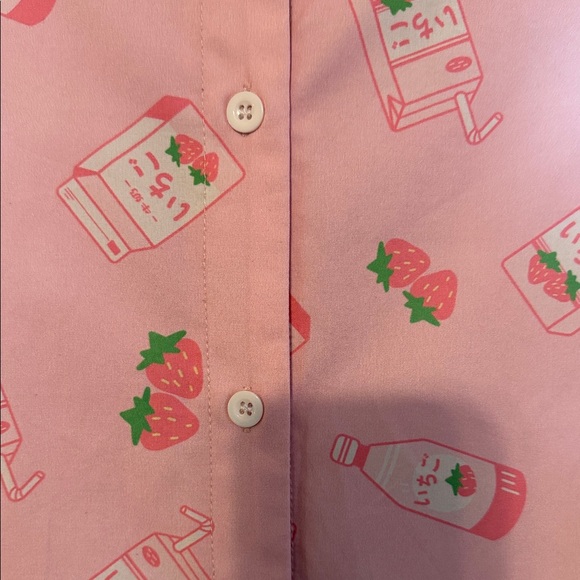 ROMWE Pink Strawberry Graphic Button Down Shirt - Picture 5 of 8